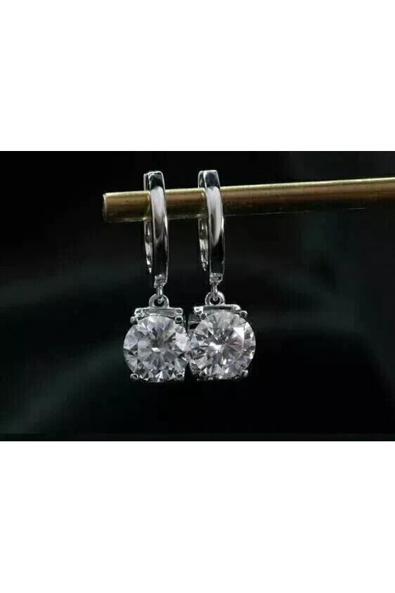 925 Sterling Silver 1.00 Ctw Round Cut Diamond Engagement Wedding Drop Dangle Earring's 14K White Gold Plated For Women's