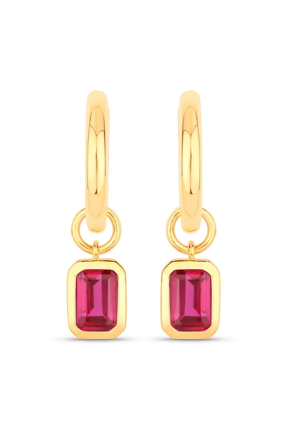 925 Sterling Silver 1.10 Ct Emerald Cut Ruby Drop Earring's 14K Yellow Gold Plated For Women's