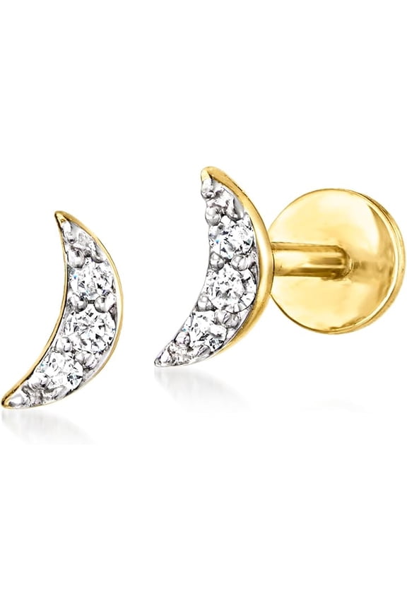925 Sterling Silver 1.20Ct Round Cut Diamond Moon Flat Push Back Ladies Stud Earring's 14K Yellow Gold Plated For Women's