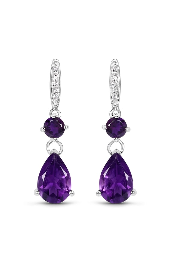 925 Sterling Silver 1.70 Ct Pear Cut Amethyst and Diamond Lever Back Drop Earring's 14K White Gold Plated For Women's