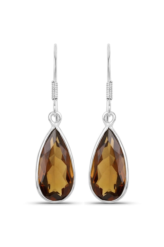 925 Sterling Silver 1.80 Ct Pear Cut Smoky Quartz, Lever Back Drop Earring's 14K White Gold Plated For Women's