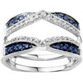 thumbnail image 1 of Dazzlingdaimonds Jewels 925 Sterling Silver 1.95 Ct Round Cut Blue Sapphire Engagement Thanksgiving Christmas Enhancer Wrap Guard Ring 14K White Gold Plated For Women's -7, 1 of 1