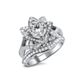 thumbnail image 1 of Dazzlingdaimonds Jewels 925 Sterling Silver 2.00 Ct Round Cut Diamond Flower Wedding Engagement Thanksgiving Christmas Bridal Ring Set 14K White Gold Plated For Women's -4, 1 of 4