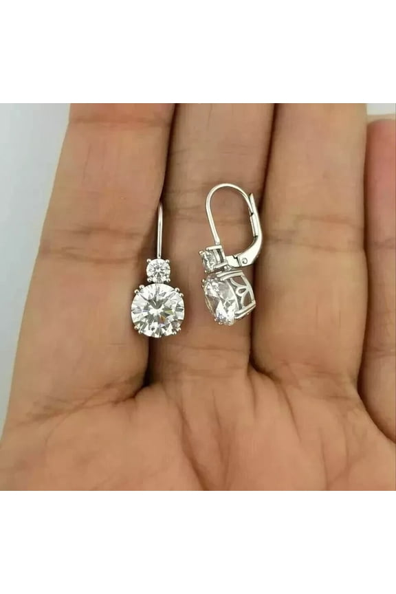 925 Sterling Silver 2.00 Ctw Round Cut Diamond Engagement Wedding Drop Dangle Earring's 14K White Gold Plated For Women's