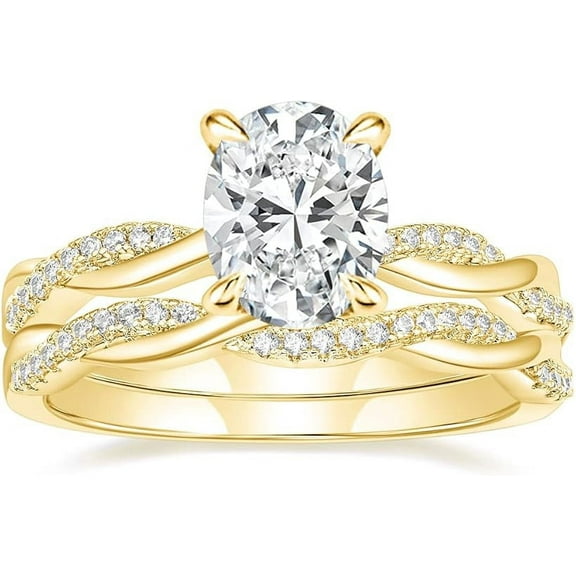 Dazzlingdaimonds Jewels 925 Sterling Silver 2.55 Ct Oval Cut White Diamond Engagement Wedding Thanksgiving Christmas Bridal Ring Set 14K Yellow Gold Plated For Women's -6
