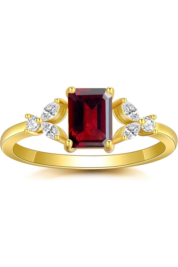 Women's 2.00 Ct Emerald Cut Red Garnet Christmas Thanksgiving Engagement Wedding Halo Ring 14K Yellow Gold Plated 925 Sterling Silver -8