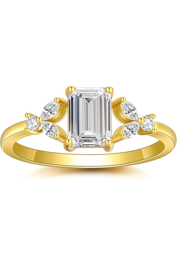 Women's 2.00 Ct Emerald Cut White Diamond Christmas Thanksgiving Engagement Wedding Halo Ring 14K Yellow Gold Plated 925 Sterling Silver -7
