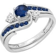 thumbnail image 1 of Dazzlingdaimonds Women's 2.10 Ct Round Cut Blue Sapphire Engagement Wedding Thanksgiving Christmas Bridal Ring Set 14K White Gold Plated 925 Sterling Silver -6.5, 1 of 3