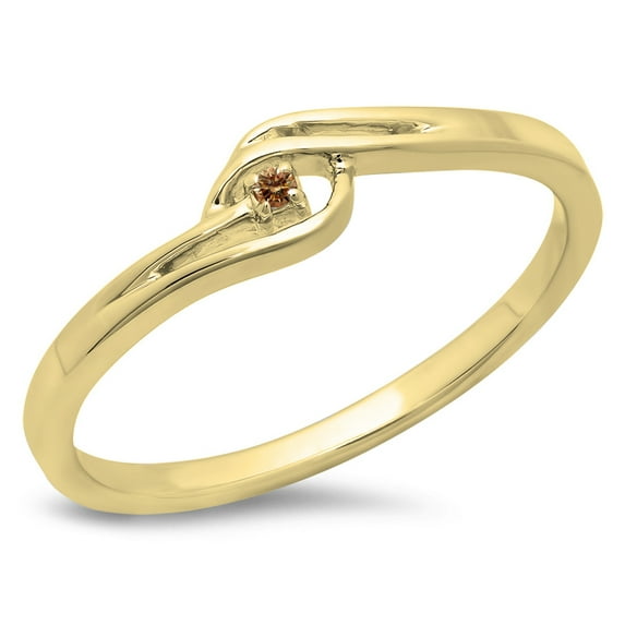 Dazzlingrock Collection 0.03 Carat (ctw) 10K Round Champagne Diamond Bridal Bypass Solitaire Promise Ring, Yellow Gold, Size 6