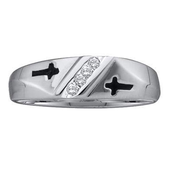 Dazzlingrock Collection 0.04 Carat (ctw) 10K Round Cut White Diamond Men's Anniversary Cross Wedding Band, White Gold, Size 10