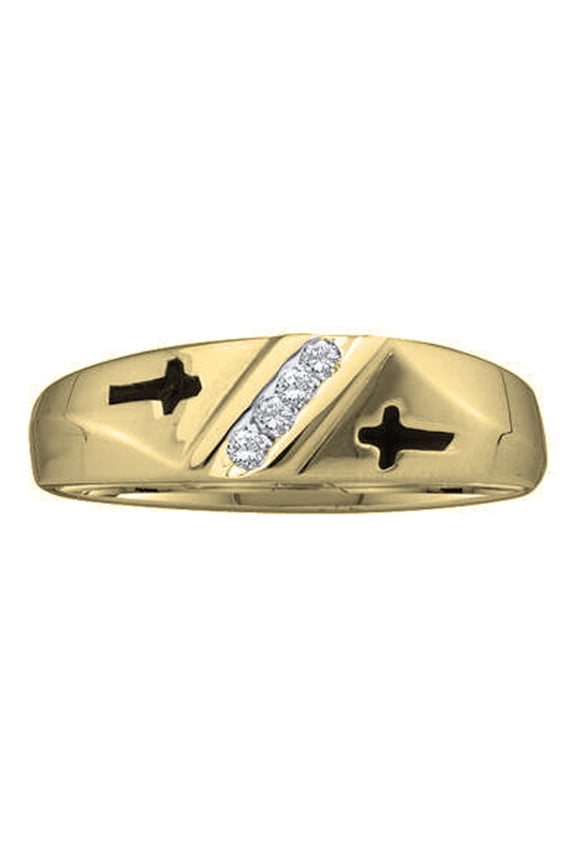 Collection 0.04 Carat (ctw) 10K Round Cut White Diamond Men's Anniversary Cross Wedding Band, Yellow Gold, Size 11