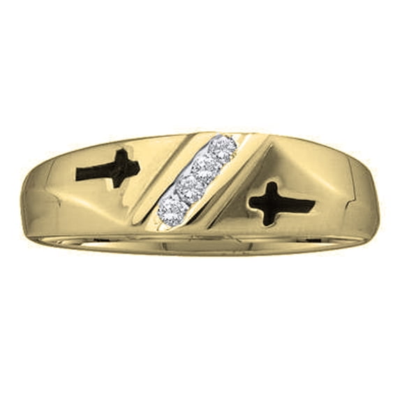 Dazzlingrock Collection 0.04 Carat (ctw) 10K Round Cut White Diamond Men's Anniversary Cross Wedding Band, Yellow Gold, Size 12