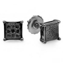 Dazzlingrock Collection 0.05 CT Black Plated Black Diamond Square Men Stud Earrings, Sterling Silver