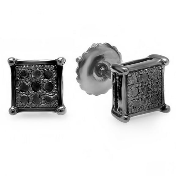 Dazzlingrock Collection 0.05 CT Black Plated Black Diamond Square Men Stud Earrings, Sterling Silver