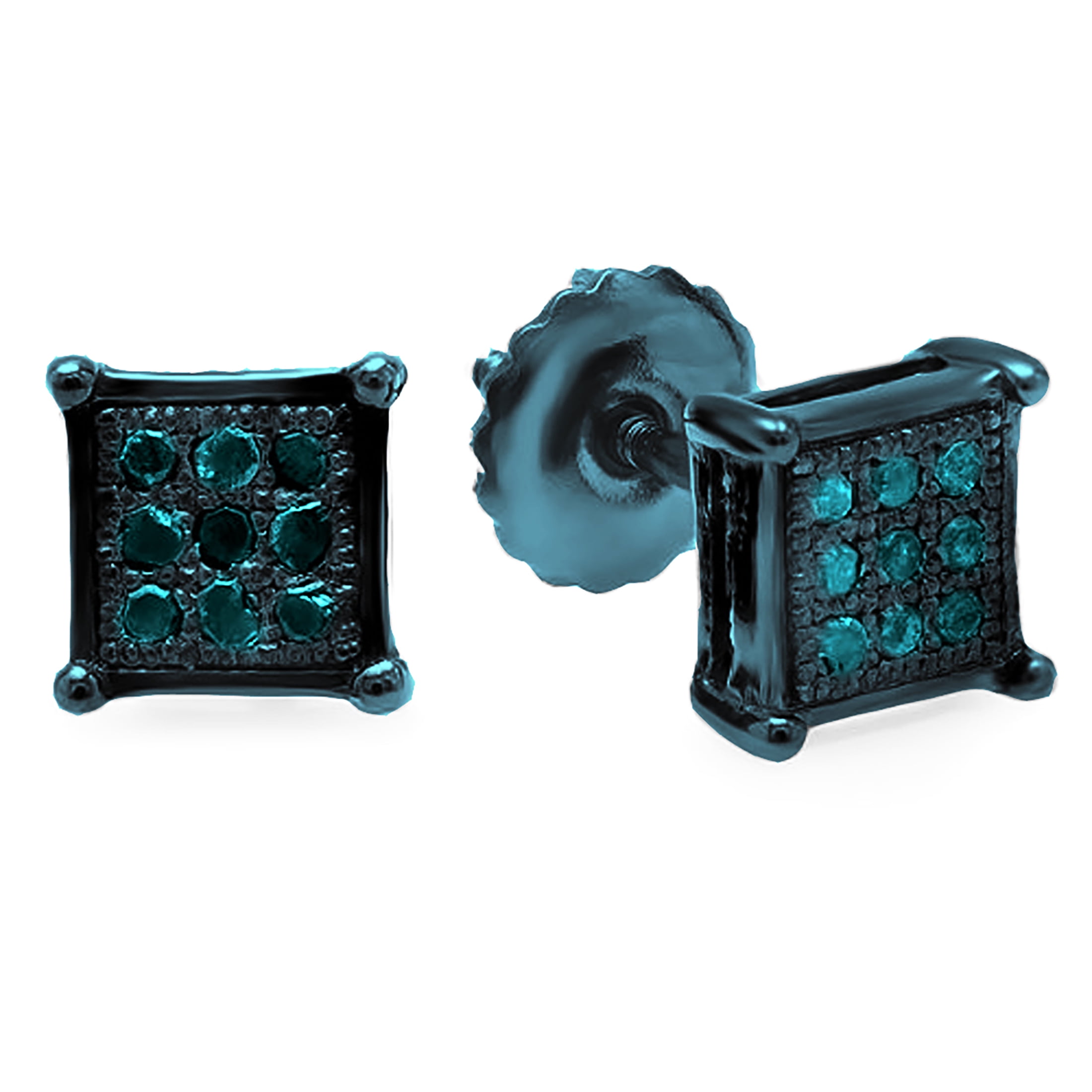 Dazzlingrock Collection 0.05 Carat (ctw) Round Blue Diamond 4.50mm Square Shape Hip Hop Iced Out Studs in 925 Sterling Silver, Screw Back, Unisex Design Ladies, Mens Real Diamond Earrings