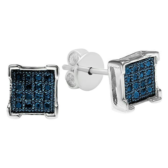 Dazzlingrock Collection 0.05 CT Round Blue Diamond Unisex Stud Earrings, Sterling Silver