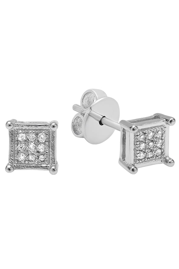 Collection 0.05 CT Round White Diamond Iced Stud Earrings for Men, Sterling Silver