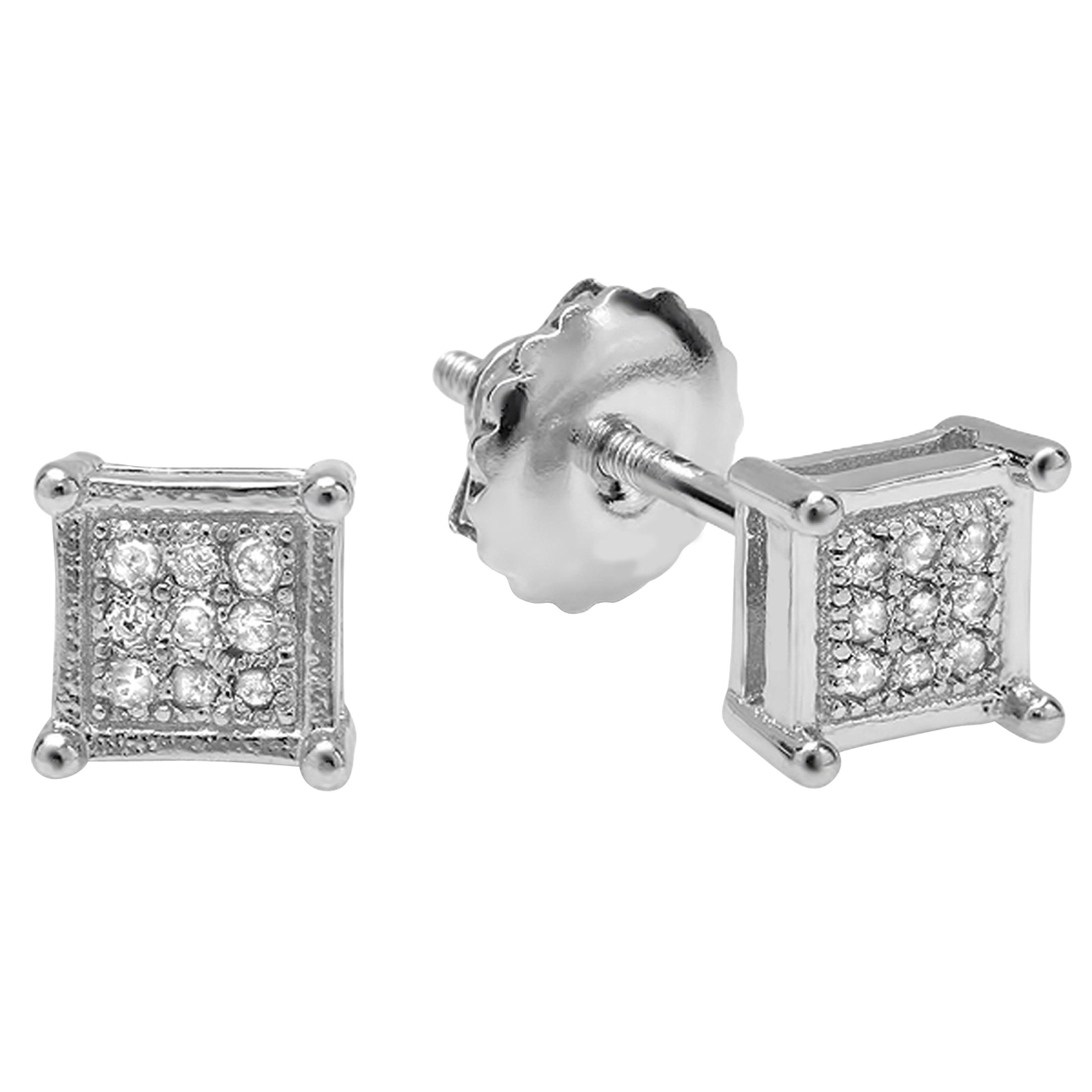 Dazzlingrock Collection 0.05 CT Round White Diamond Iced Stud Earrings for Men, Sterling Silver