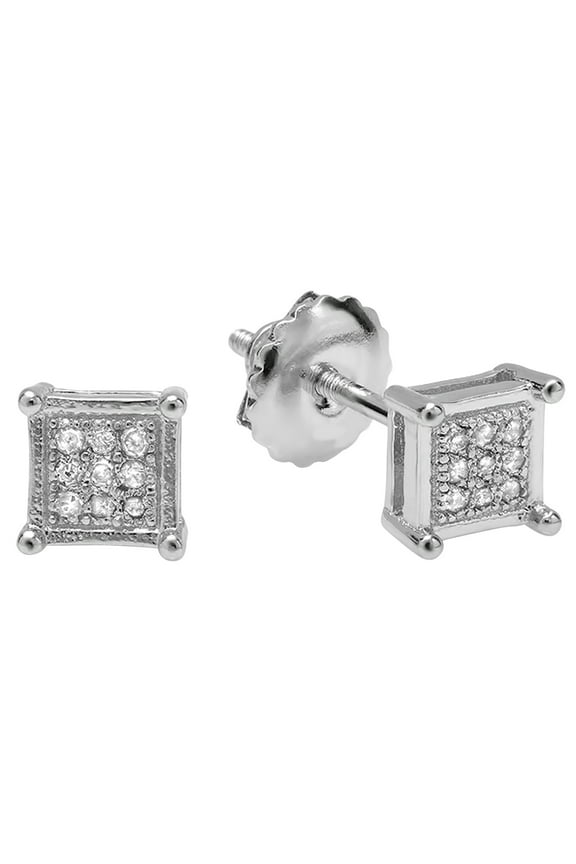 Collection 0.05 CT Round White Diamond Iced Stud Earrings for Men, Sterling Silver