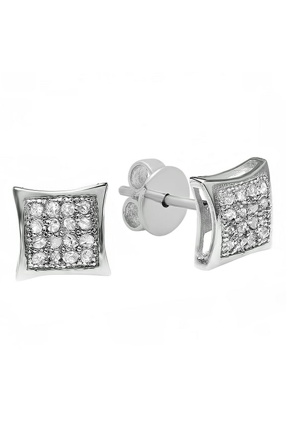 Collection 0.05 CT Round White Diamond Kite Shape Stud Earrings for Men, 10K White Gold