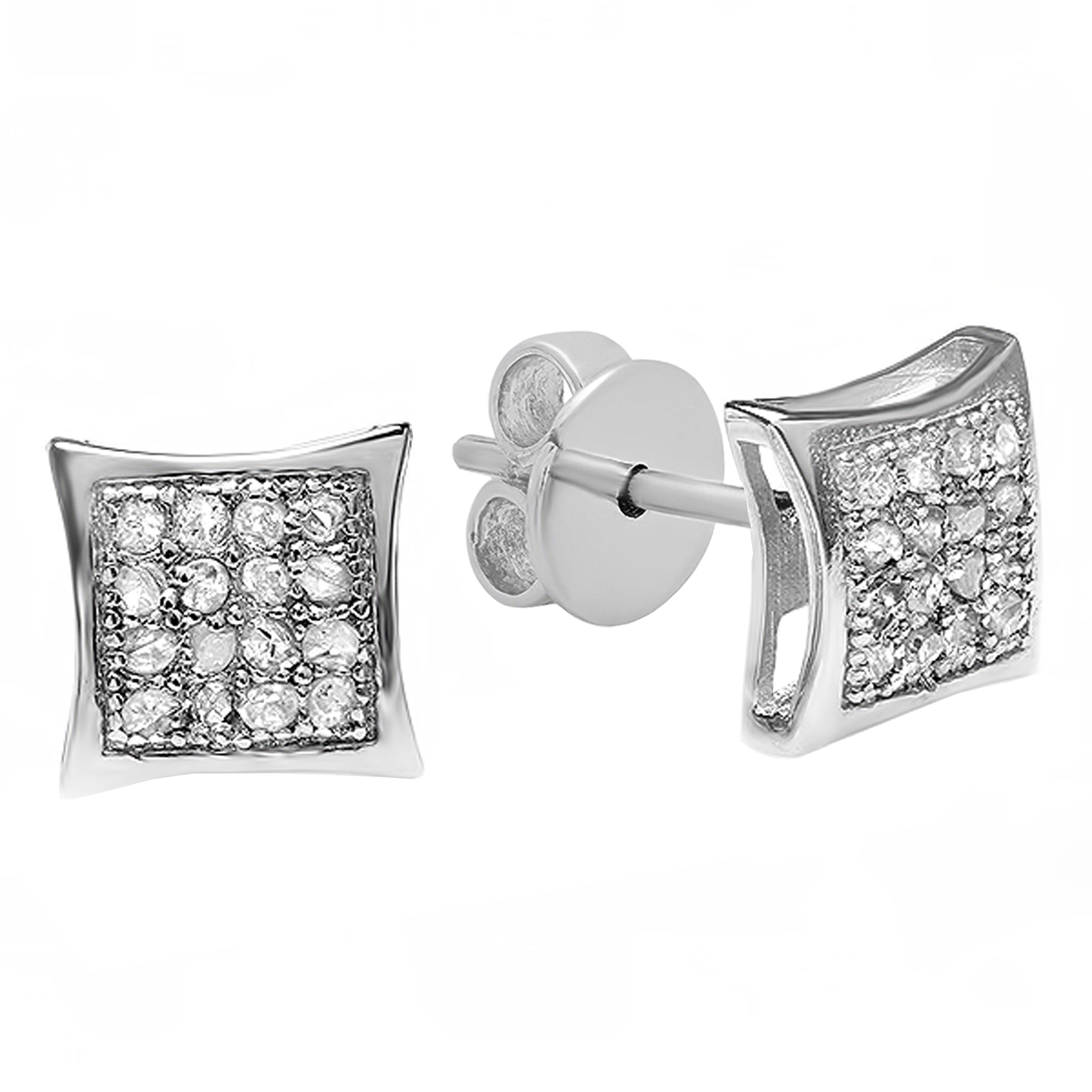 Dazzlingrock Collection 0.05 CT Round White Diamond Kite Stud Earrings For Men, 18K White Gold