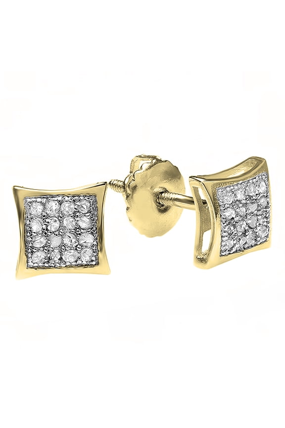 Collection 0.05 CT Round White Diamond Kite Stud Earrings For Men in 10K Yellow Gold