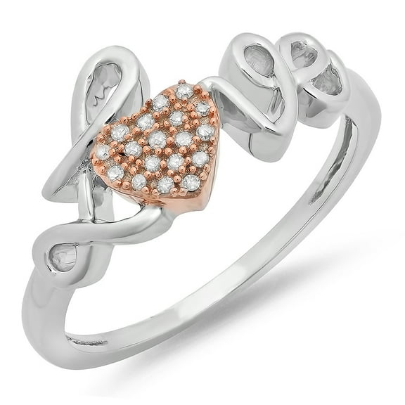 Dazzlingrock Collection 0.05 Carat (Ctw) Sterling Silver Round Diamond Ladies Promise Two Tone Heart Engagement Ring, Size 8