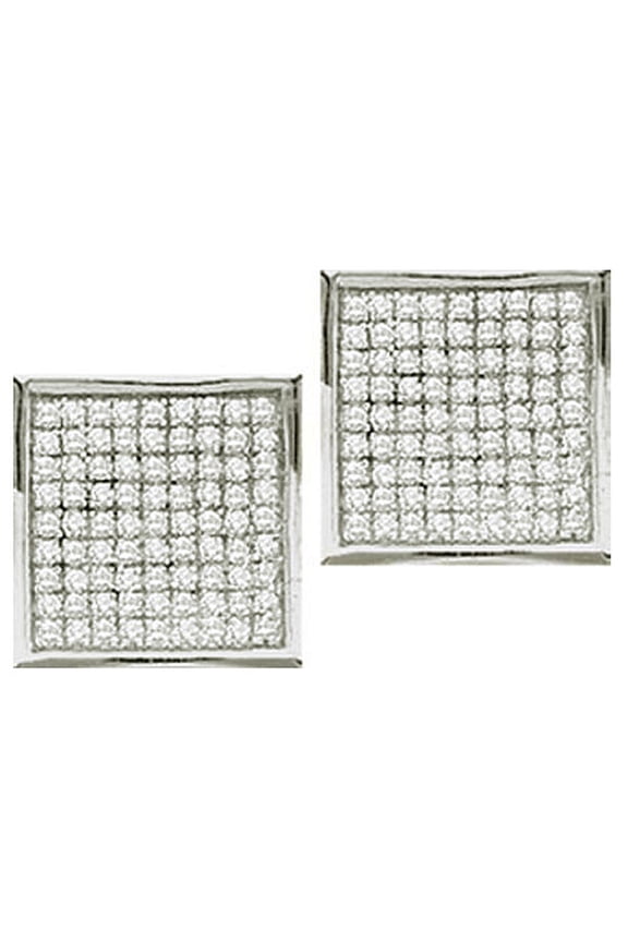 Collection 0.05 Carat (ctw) 10k Round Diamond Ladies Micro Pave Setting Square Shape Stud Earrings, White Gold