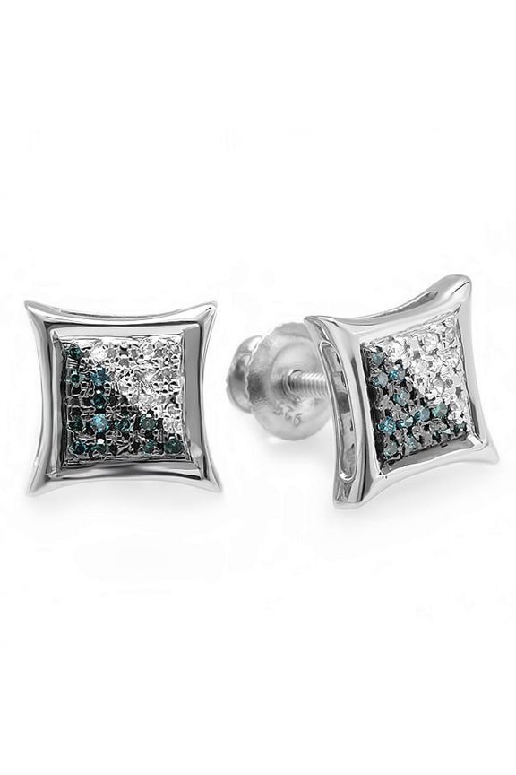 Collection 0.05 Carat (ctw) 14K White & Blue Round Diamond Micro Pave Setting Kite Shape Stud Earrings, White Gold