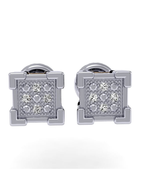 Collection 0.05 Carat (ctw) Round Diamond Ladies Dice Shape Micro Pave Stud Earrings, Sterling Silver