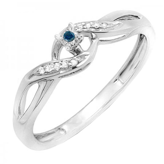 Dazzlingrock Collection 0.05 Carat (ctw) Sterling Silver Blue & White Diamond Crossover Swirl Bridal Promise Ring, Size 5