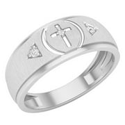 DAZZLINGROCK Collection 0.06 CT Round Diamond Cross Wedding Ring for Men 10K White Gold, Size 8.5