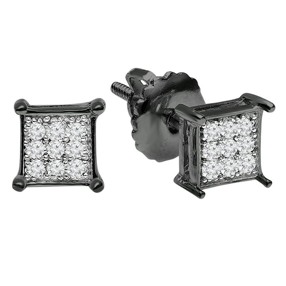 Dazzlingrock Collection 0.06 CT Round Diamond Unisex Stud Earrings, Black Plated Sterling Silver