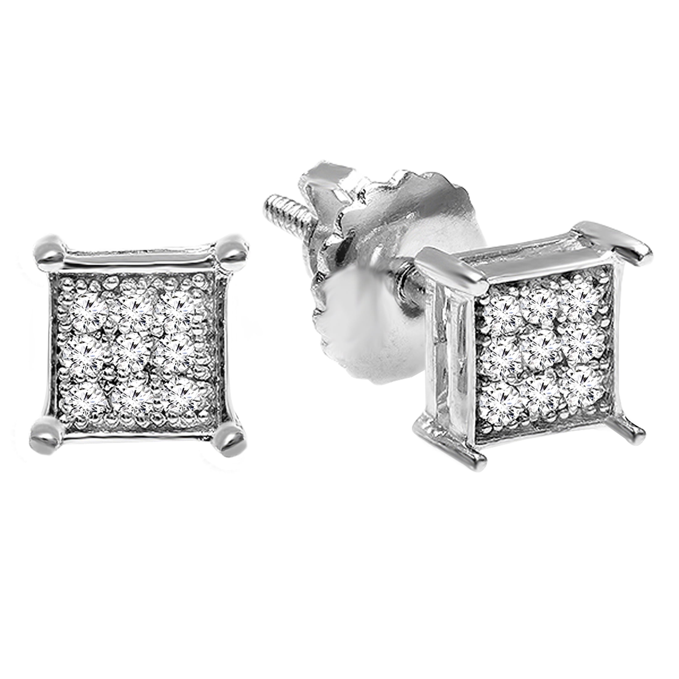 Dazzlingrock Collection Square Stud Earrings - 0.06ct Natural Diamonds In 925 Sterling Silver - View #12