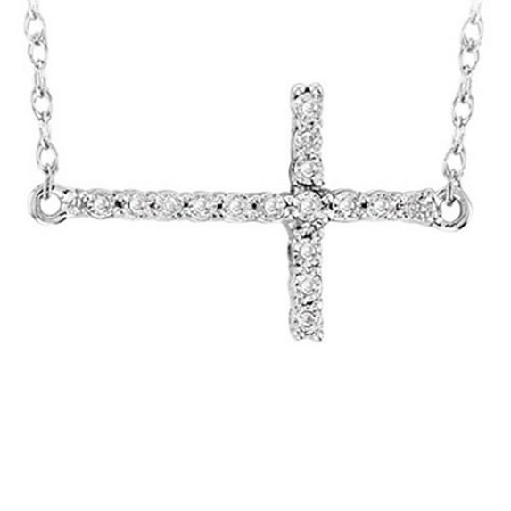 Dazzlingrock Collection 0.06 Carat (ctw) Round Lab Grown White Diamond Sideways Religious Cross Ladies Pendant (Silver Chain Included), 925 Sterling Silver