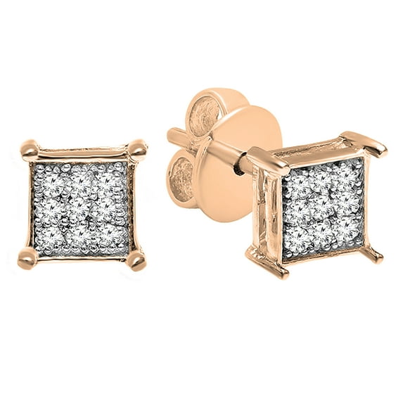 Dazzlingrock Collection 0.06 Carat (ctw) Round Lab Grown White Diamond Square Shape Men's Hip Hop Iced Stud Earrings, 10K Rose Gold
