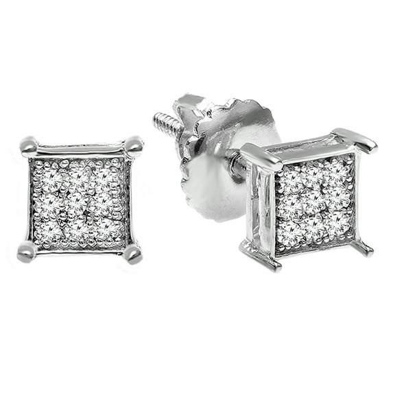 Dazzlingrock Collection 0.06 Carat (ctw) Round Lab Grown White Diamond Square Shape Men's Hip Hop Iced Stud Earrings, 14K White Gold