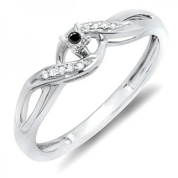 Dazzlingrock Collection 0.06 Carat (ctw) Sterling Silver Round Black & White Diamond Ladies Crossover Swirl Bridal Promise Engagement Ring, Size 8.5