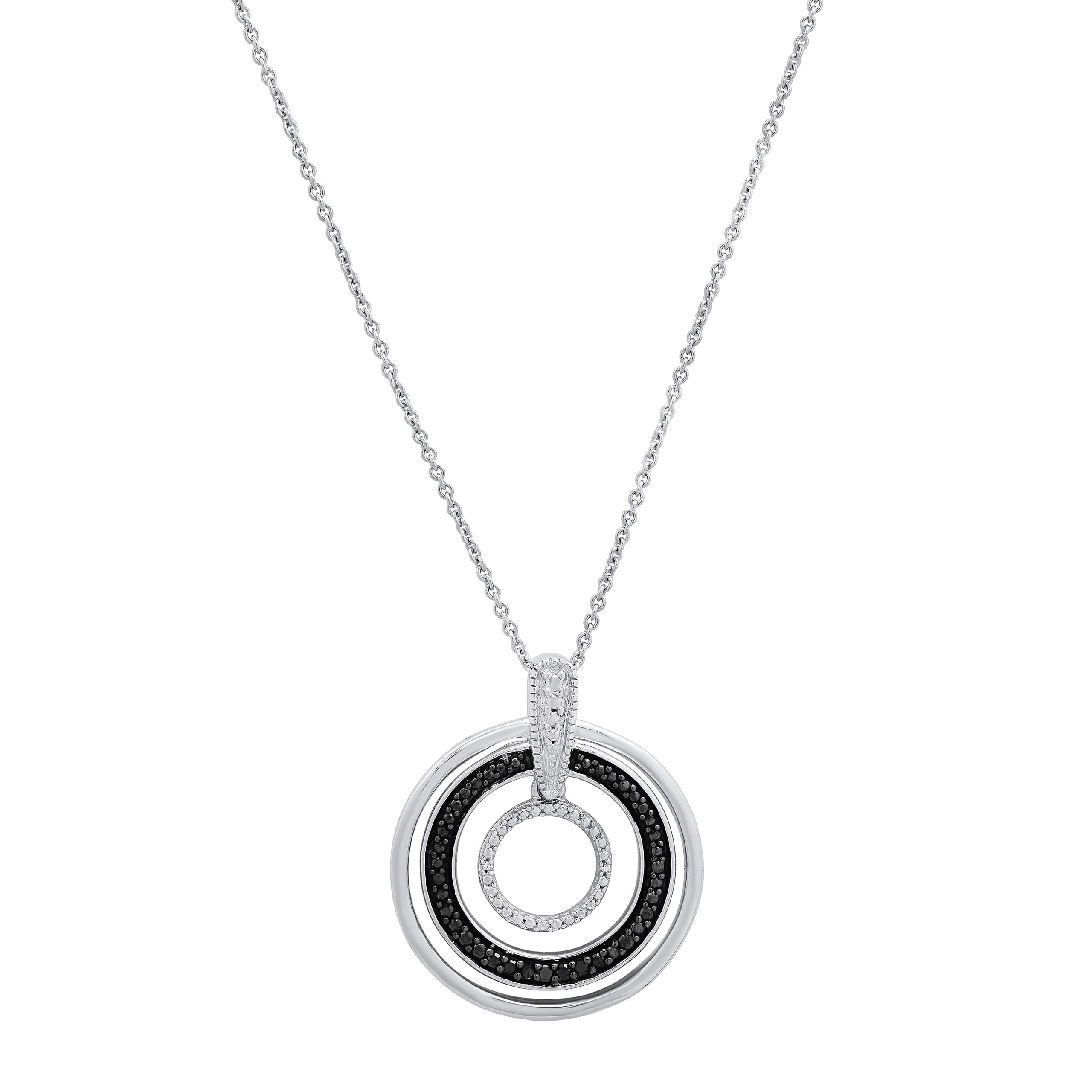 Dazzlingrock Collection 0.07 Carat (ctw) Round Black & White Diamond Circle Pendant for Women with 18 Inch Silver Chain in 925 Sterling Silver