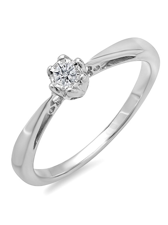 Collection 0.07 Carat (ctw) Sterling Silver Round Diamond Solitaire Bridal Engagement Promise Ring, Size 4