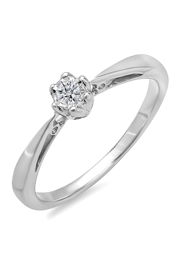 Collection 0.07 Carat (ctw) Sterling Silver Round Diamond Solitaire Bridal Engagement Promise Ring, Size 8.5