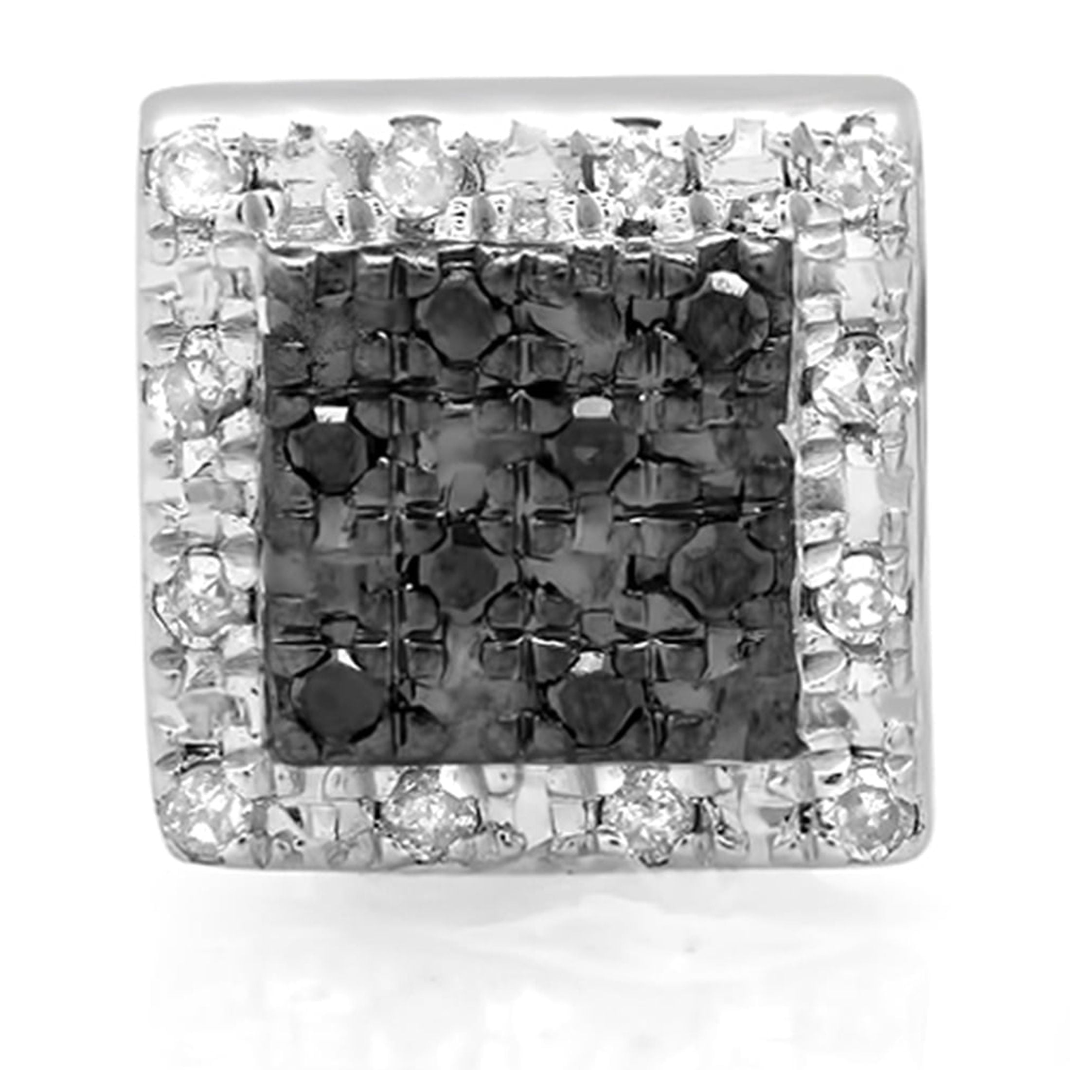 Dazzlingrock Collection 0.08 Ctw Black & White Diamond 6.5mm Square Micropave Hip Hop Iced Out Stud (1Pc Only) in Sterling Silver, Screw Back,Unisex Design Ladies,Mens Real Diamond Earrings