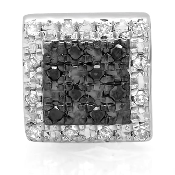 Dazzlingrock Collection 0.08 Ctw Black & White Diamond 6.5mm Square Micropave Hip Hop Iced Out Stud (1Pc Only) in Sterling Silver, Screw Back,Unisex Design Ladies,Mens Real Diamond Earrings