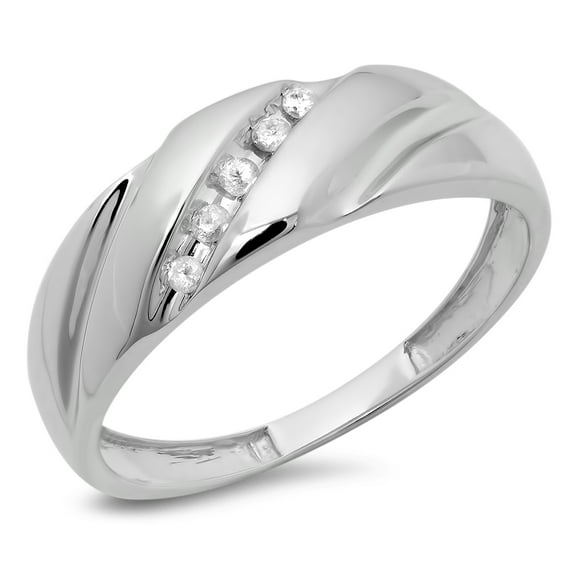Dazzlingrock Collection 0.08 Carat (ctw) 10K Round White Diamond Men's Fashion 5 Stone Wedding Band, White Gold, Size 11