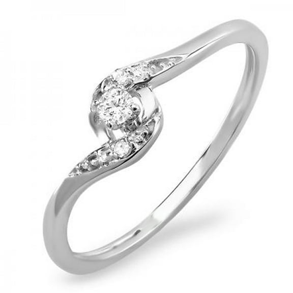 Dazzlingrock Collection 0.08 Carat (ctw) 10k Round Diamond Ladies Bridal Promise Engagement Ring 1/10 CT, White Gold, Size 8