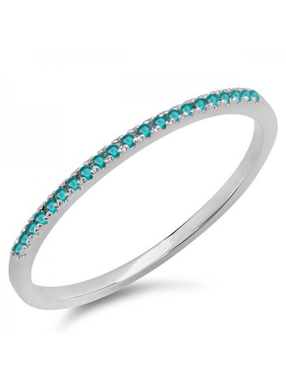 Collection 0.08 Carat (ctw) 14K Round Blue Diamond Dainty Anniversary Wedding Stackable Ring, White Gold, Size 7