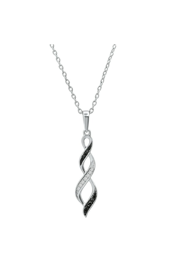 Collection 0.08 Carat (ctw) Round Black & White Diamond Swirl Infinity Pendant with 18 Inch Silver Chain for Women in 10K White Gold