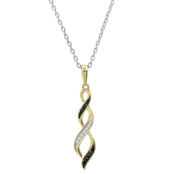 Dazzlingrock Collection 0.08 Carat (ctw) Round Black & White Diamond Swirl Infinity Pendant with 18 Inch Silver Chain for Women in 18K Yellow Gold