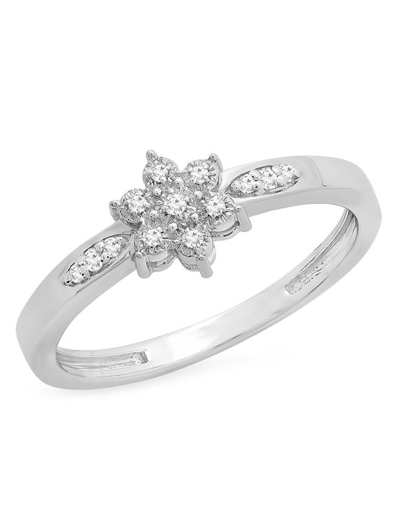 Collection 0.08 Carat (ctw) Sterling Silver Round White Diamond Bridal Cluster Engagement Ring, Size 4