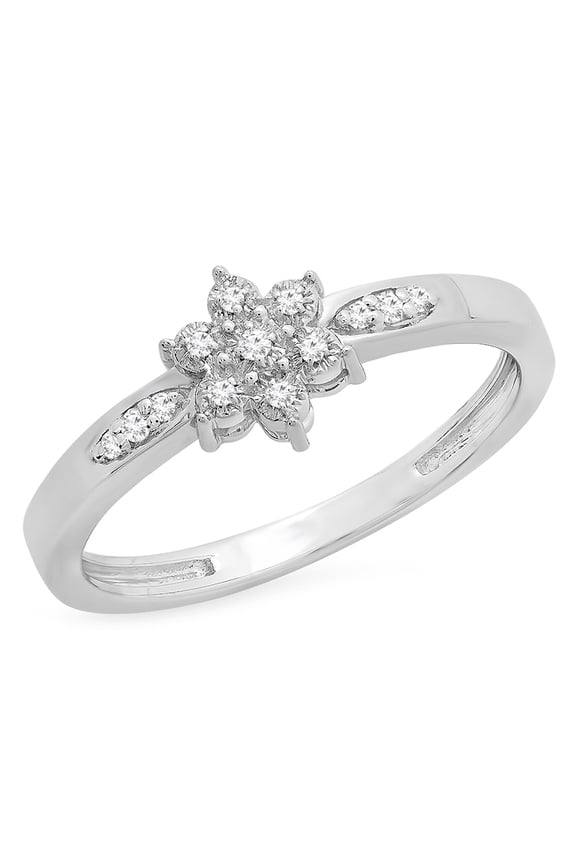 Collection 0.08 Carat (ctw) Sterling Silver Round White Diamond Bridal Cluster Engagement Ring, Size 4